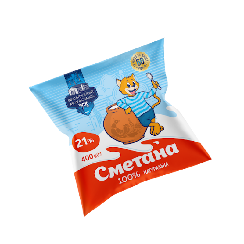 Сметана ФРАНКІВСЬКИЙ МОЛОКОЗАВОД 21%, 400г, плівка поліетиленова